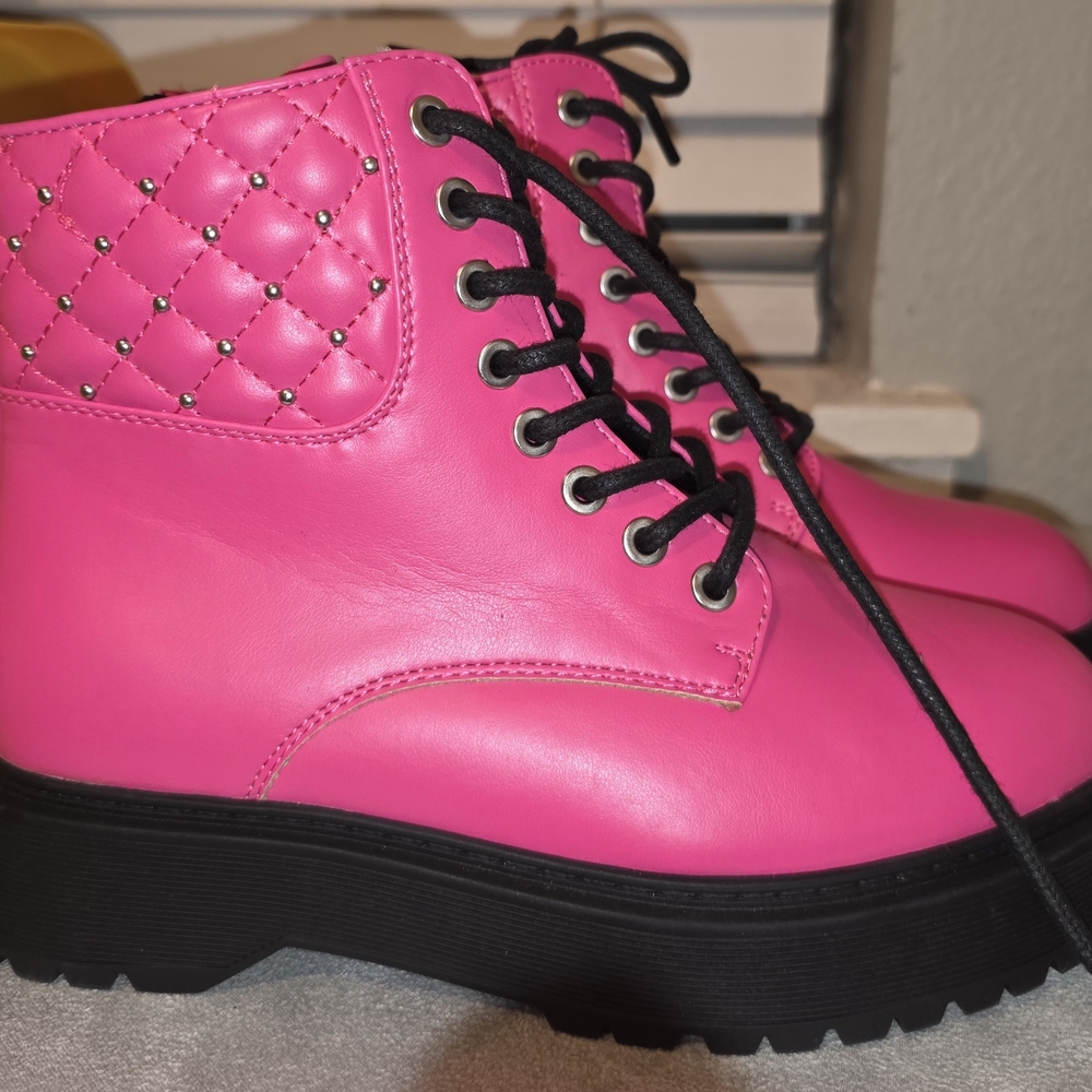 Sonoma Hot Pink Quilted Combat Ankle Boots